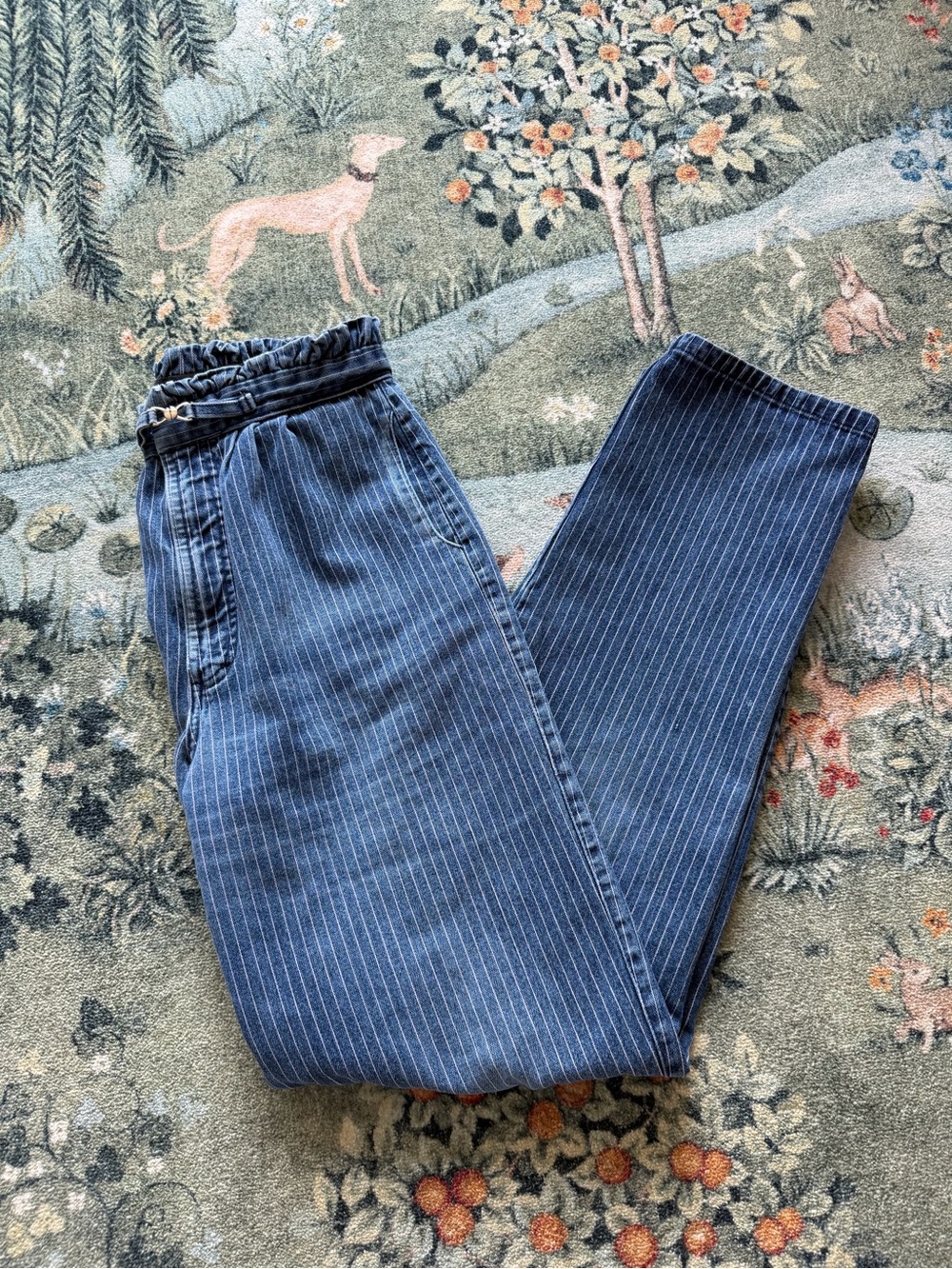Pinstripe Paper Bag Waist straight/tapered jeans size 28 -32” inseam